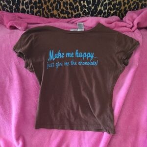 Make Me Happy Brown Juniors Graphic Tee - Chocolate Text